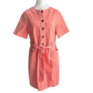 Boden Women’s 10R Coral Cotton Belted Utility Shirt Dress Knee Length Pockets